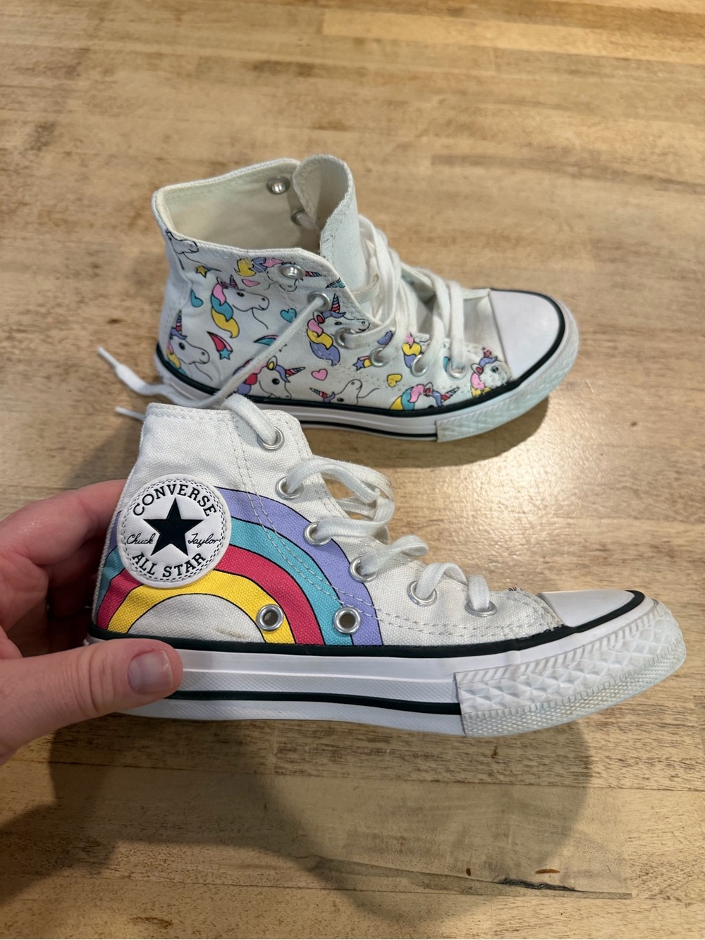 Converse Kids White High-Top Sneakers with Rainbow and Unicorns